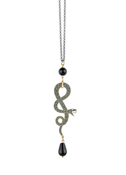 short-black-snake-coiled-short-necklace