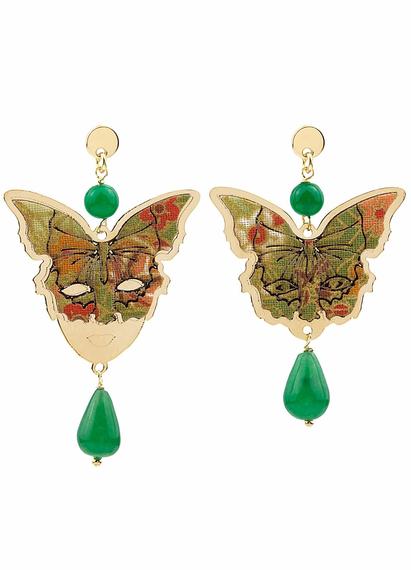 butterfly-and-mask-silver-mini-green-earrings