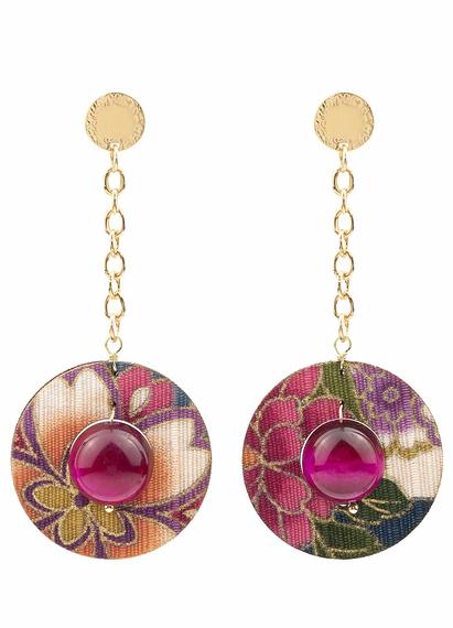tan-mono-fuchsia-chain-earrings